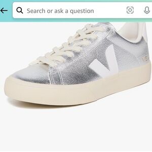 Veja Women's Metallic Silver Sneakers with White Accents